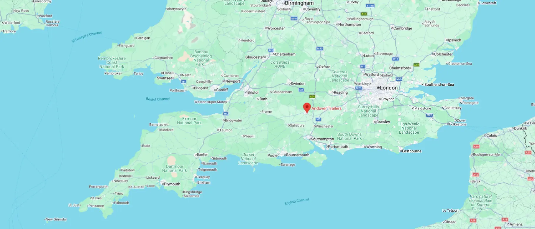 Map showing the location of Andover Trailers
